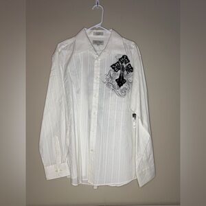 Rue21 White Shirt with Black Cross Design